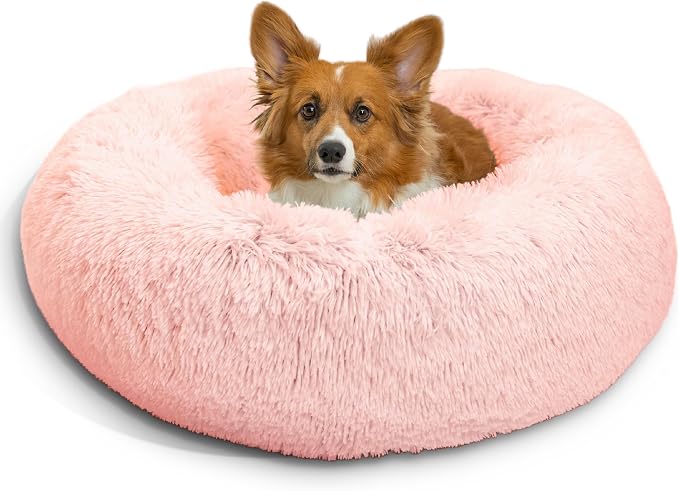 Best Friends by Sheri The Original Calming Donut Dog Bed for Medium Dogs up to 45 lbs, Shag Faux Fur, Cotton Candy Pink, 30" x 30" by BestFriendsbySheri