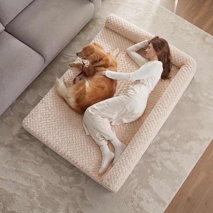 BFPETHOME Orthopedic Washable Dog Bed, Sleeping Couch for Large Senior Dogs | Deluxe Plush Rose Velvet Washable Cover, Egg Crate Foam Support, Waterproof Lining, Non-Slip Bottom, Senior Dogs - Image 5