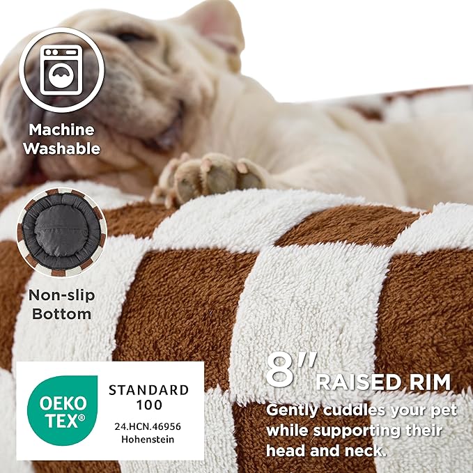 LE SURE Shown on TV Donut Large Dog Bed - Round Cat Beds Indoor Anti-Anxiety Calming Present for Pets, Washable Cute Modern Beds with Jacquard Shaggy Plush & Anti Slip Bottom, 36 Inch, Brown - Image 3