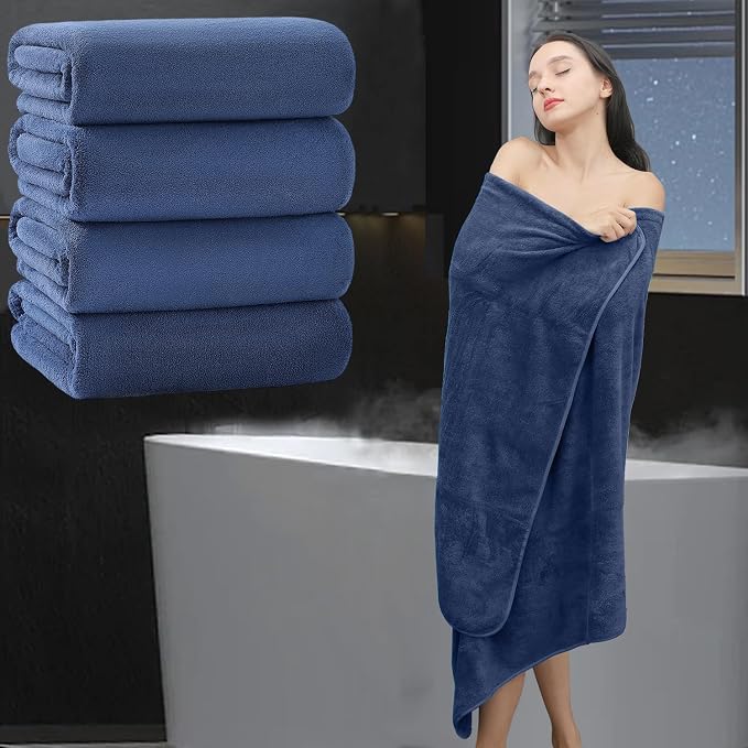 Extra Large Bath Sheet 4 Piece (35"x70")-Ultra Soft Oversized Bath Towel,Bath Sheet Towel Set for Bathroom Hotel,Highly Absorbent Quick Dry Shower Towel Set for Adults,Bathroom Towel-Navy Blue by MAGGEA