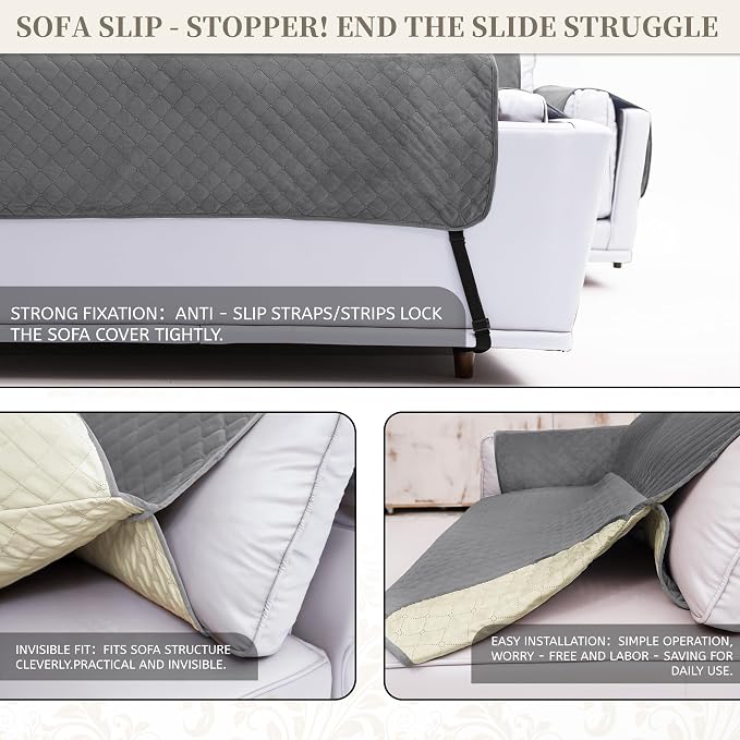 Sectional Couch Covers for Dogs 100% Waterproof Corner L Shaped Sofa Cover Pet Friendly Velvet Washable Anti Slip L Shape Modular Sofa Slipcover Protector with Pockets (Dark Gray, X-Large) - Image 4