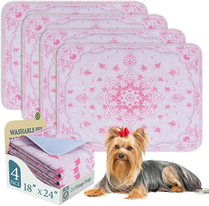 Homimp Washable Pee Pads for Dogs, 4 Pack Reusable Puppy Pads Waterproof, Absorbent and Leakproof Dog Pee Pads, Non Slip Puppy Training Pads, Pet Mat for Floor,Crate,Couch,Whelping,Pink, 18"x24" by HOMIMP