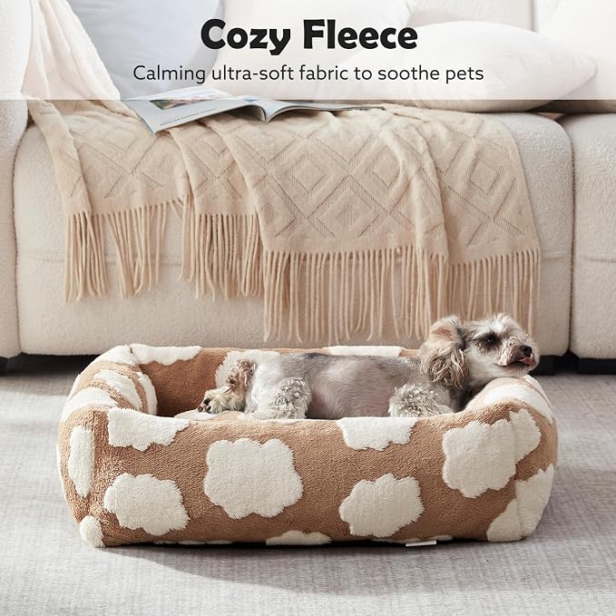 JOEJOY Small Dog Bed for Small Dogs, Rectangle Washable Orthopedic Dog Bed with Removable Zipper Cover, Cute Soft Calming Puppy Pet Bed with Jacquard Shaggy Plush & Non Skid Bottom - Image 8