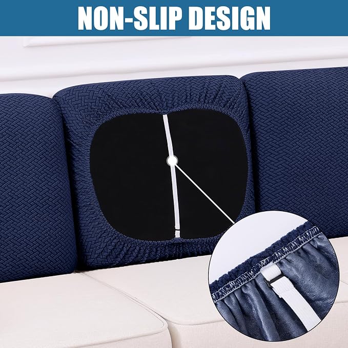Smiry Waterproof Couch Cushion Covers, Non Slip Seat Cushion Covers | Stretch Jacquard Chaise Lounge Sofa Slipcover, Washable Elastic Furniture Protector for Pets, Back Cover M, Navy - Image 3