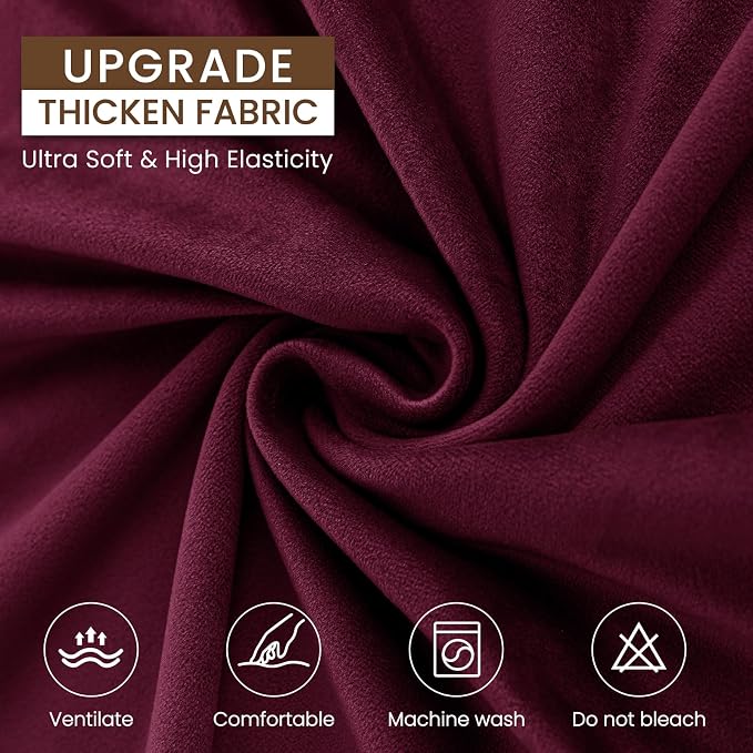 XINEAGE 3-Piece Velvet Loveseat Sofa Cover, Couch Covers for Dog,Wine Red | 2 Cushion Loveseat,Stretch Non-slip Elastic, Pet-friendly, Washable, Fast Setup, Soft Plush Fabric, Furniture Protector. - Image 5