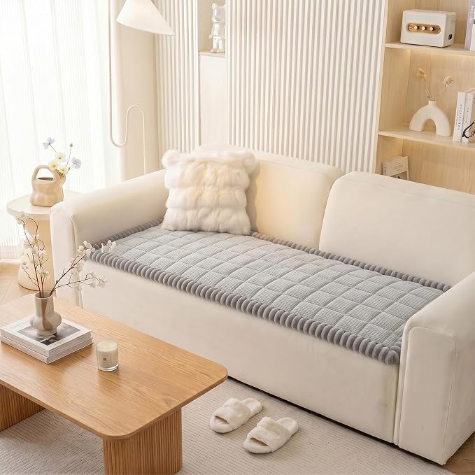KRFOONN Couch Cover for Dogs Washable Pet Couch Covers for 2 Cushion Sofas Non-Slip Dog Sofa Protectors Cushion Covers Soft Sofa Slipcovers Protector for Pets (Style B-Light Grey, 27.6" x 59") - Image 2