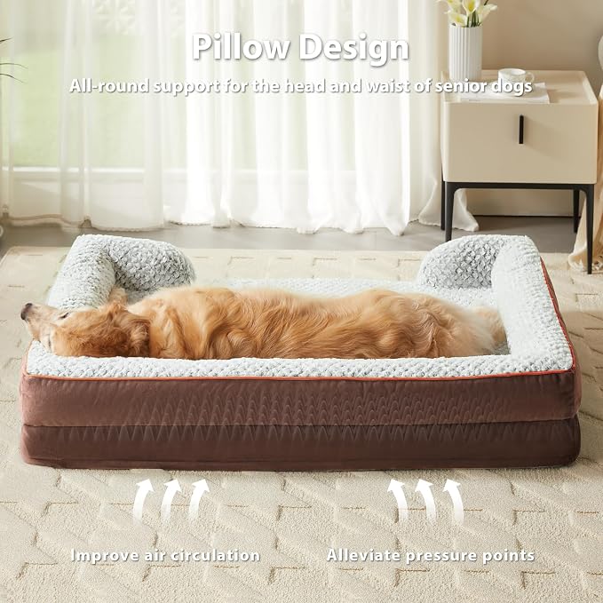 LEXTRO Orthopedic Dog Beds for Large Dogs, Comfy Washable Dog Couch Bed | 42x30 Inch Extra Large Dog Bed for Senior Dogs, Waterproof Lining, Big Dog Bed with Removable Cover and Anti-Slip Bottom - Image 2