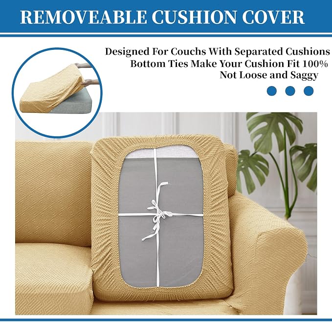 XINEAGE 2026 New 2 Pieces Chair Covers with Arms Super Stretch Chair Slipcover for Living Room Pet Dog Universal Slip Cover Anti Slip Armchair Furniture Protector (Beige), 31"-46"(1 Cushion) - Image 6