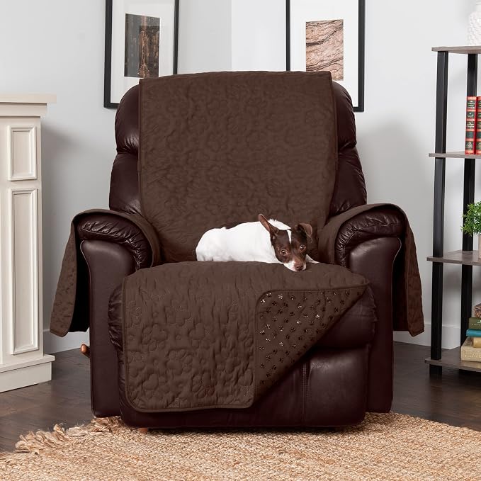 Furhaven Waterproof & Non-Slip Recliner Chair Cover Protector w/ Side Pockets for Dogs, Cats, & Children - Quilted Paw Print Living Room Furniture Cover - Espresso, Recliner - Image 4