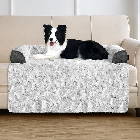 Calming Large Dog Bed for Couch, 41 x 37 inch Removable Couch Cover for Dogs Washable, Non-Slip Fluffy Plush Dog Sofa Mat for Furniture Protector - Grey by blunique