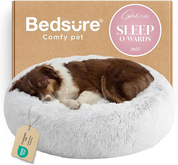 Bedsure Calming Dog Beds Large Sized Dog Donut Washable Pet Bed,36ins | Fluffy Faux Fur Round Cuddler,with Removable Washable Cover,Anti-Slip Bottom,Anti-Anxiety,for Pets Up to 80 Lbs,Frost Grey by Unknown