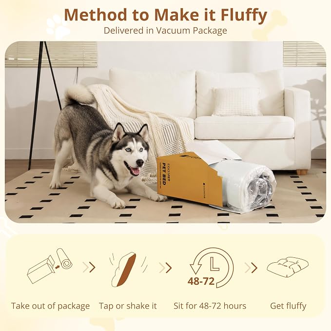 EGOHOME Dog Bed for Large Dogs, Shredded Memory Foam, Washable, Non-Slip | Balanced Support Foam, CertiPUR-US, Removable Washable Cover, Rose Velvet, Dog Crate Bed & Kennel Pad, 41 x 27 Inch, Beige - Image 8