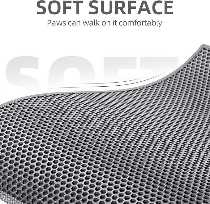 ESTHELLO Cat Litter Mat Honeycomb Double Layer Design 36’’ x 30’’ Gray - Image 3