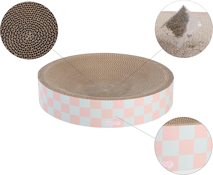 CSR1010E Nelson 20.13" Modern Cardboard Round Bowl Cat Scratcher with Catnip, Strawberry Milkshake - Image 5