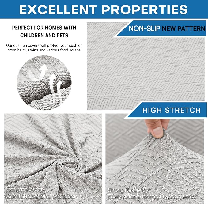 XINEAGE 2026 New 4 Pieces Couch Covers for 3 Cushion Couch Super Stretch Thick Soft Sofa Cover Anti Slip Sofa Slipcover Dogs Cats Furniture Protector (Silver Grey, 71"-91") - Image 5