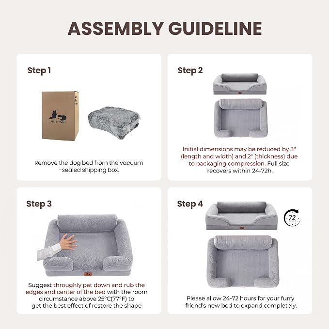 Orthopedic Dog Beds for Medium Size Dogs, Waterproof Egg-Crate Foam Pet Couch Bed with Soft Sides, Non-Slip Dog Sofa with Fleece Removable Washable Cover, 28"L Supportive Pet Sofa, Light Grey - Image 3