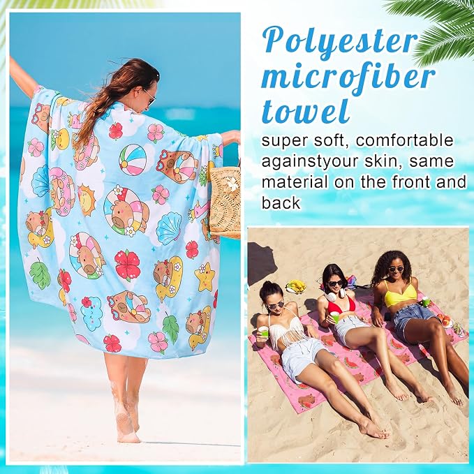 FuWeave 10 Pack Microfiber Beach Towel 28 x 55 Inch Oversized Large Thin Beach Towels for Pool Camping, Sand Free Lightweight Blanket for Women Adults Travel Swimming Sport (Capybara) - Image 4