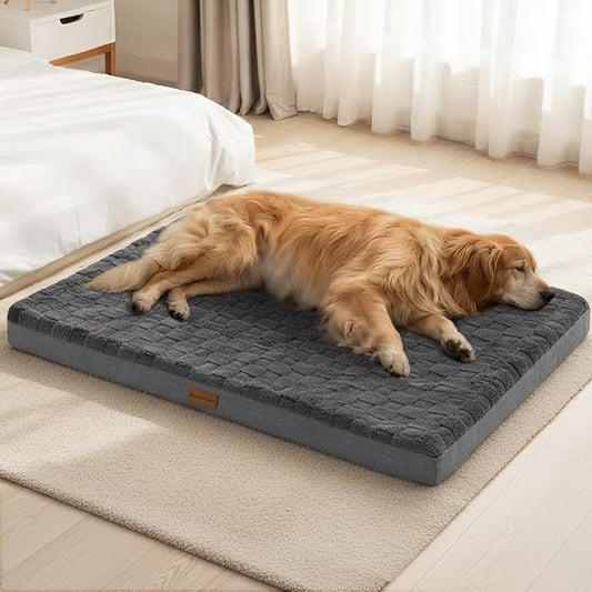 Patas Lague Orthopedic Large Dog Bed Pet Crate Mat 48''X30'' Dark Grey | Egg-Crate Foam Dog Couch For Large Sized Dogs, Waterproof Removable Cover, Soft Pet Bed With Nonskid Bottom by PatasLague
