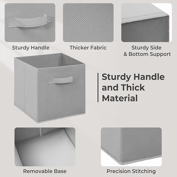 11 Inch Fabric Storage Cubes, Sturdy Foldable Storage Bins, Heavy Duty Cube Organizer for Clothes, Blankets, Shelves, Closets, Bedroom, Living Room, Gray, 12 Pack - Image 3