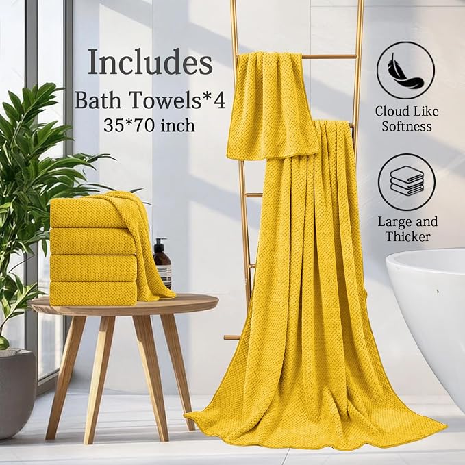 Extra Large Bath Towels Set 35x70 Inches - Yellow Luxury 600 GSM Oversized Bath Sheet Towel,Ultra Soft Microfiber - Quick Dry,Highly Absorbent Shower Towels Spa Hotel Bathroom Towel Set (4-Pack) - Image 6