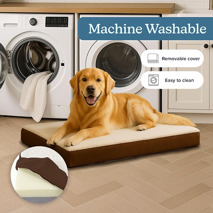 Orthopedic Dog Bed - 2-Layer Memory Foam Crate Mat with Machine Washable Sherpa Cover - 36x27 Pet Bed for Large Dogs Up to 65lbs by PETMAKER (Brown) - Image 3