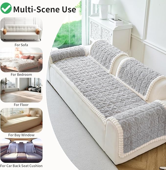 Fuzzy Couch Covers for Dogs, Non Slip Thick Dog Couch Cover Protector, Plush Pet Couch Covers for Sofa Washable, Soft Sofa Cushion Slipcovers Pet Friendly(1PC, Light Grey, 27.6”x70.9”) - Image 5