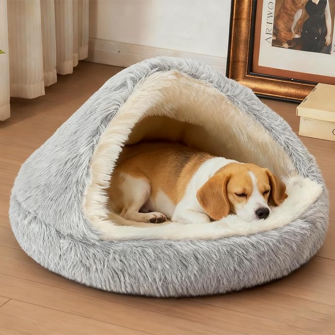 ShinHye Round Plush Fluffy Hooded Cat Bed Cave, Cozy for Indoor Cats or Small Dogs, Waterproof Bottom, Washable（40 in） - Image 6