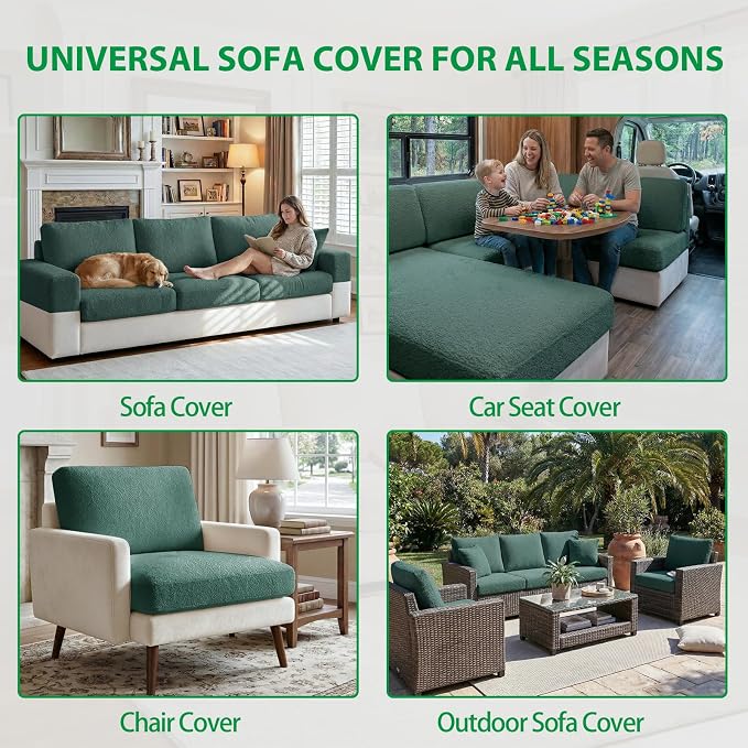 OHSIO Couch Cushion Covers for Sectional Sofa, Stretch Soft Sofa Slipcovers Washable Wear-Resistant Universal Furniture Protector for Living Room(3 Seaters Covers+1 Chaise Cover, Green) - Image 8