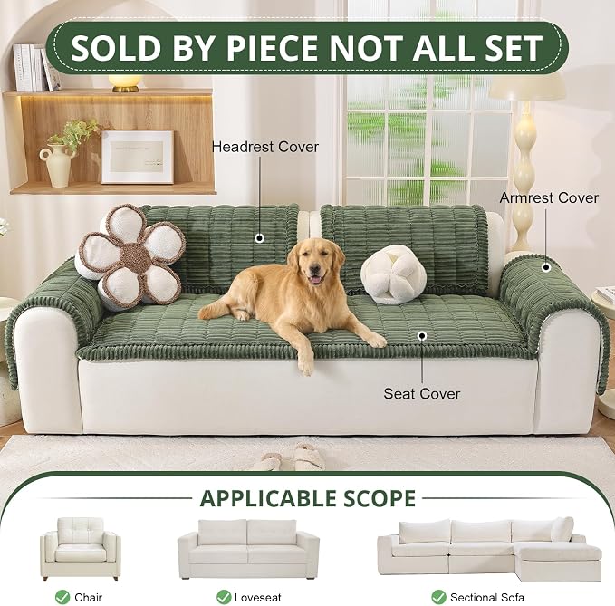 OstepDecor Couch Cover for Dogs, Washable Non Slip Sofa Cover for Pets, Soft Couch Covers for Sofa, Loveseat and Sectional, Furniture Protector Against Pet Hair & Scratches (27.6" x 70.9", Moss Green) - Image 4