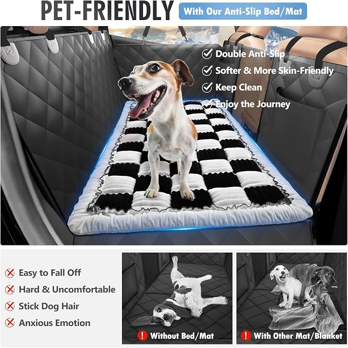 Dog Bed for Car Back Seat, Non-Slip Backseat Pet Mat Standard | Soft Blanket for Travel, Plaid Flannel, Quilted PP Cotton Filling, Non-Slip Backing, Machine Washable, Fit Backseat Extenders - Image 2