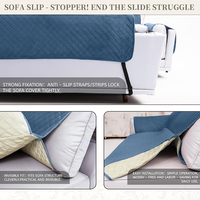 Sectional Couch Covers for Dogs 100% Waterproof Corner L Shaped Sofa Cover Pet Friendly Velvet Washable Anti Slip L Shape Modular Sofa Slipcover Protector with Pockets (Blue, XX-Large) - Image 5