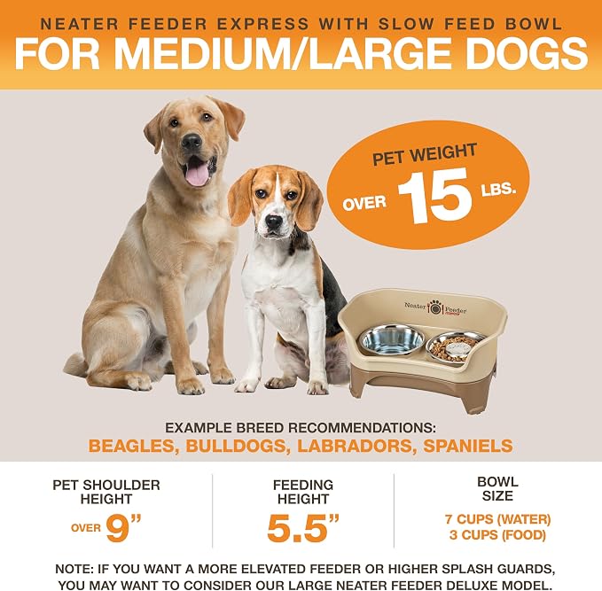 Neater Feeder - Express Model w/Slow Feed Bowl - Mess-Proof Dog Bowls (M/L, Cappuccino) Made in USA –Elevated, No Spill, Non-Tip, Non-Slip, Raised Stainless Steel Food/Water Pet Bowls Aid Digestion - Image 4