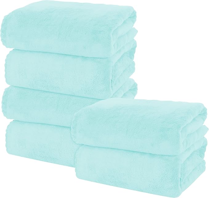 MOONQUEEN 6 Pack Premium Bath Towel Set - Quick Drying - Microfiber Coral Velvet Highly Absorbent Towels - Multipurpose Use as Bath Fitness, Bathroom, Shower, Sports, Yoga Towel (Frozen Blue) by MOONQUEEN