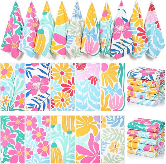 Buryeah 10 Pcs Beach Towels 30 x 60 Inch Quick Dry Absorbent Beach Blanket Hawaiian Flowers Towel for Kids Adult Sports Pool Picnic Camping Travel Swim by Buryeah