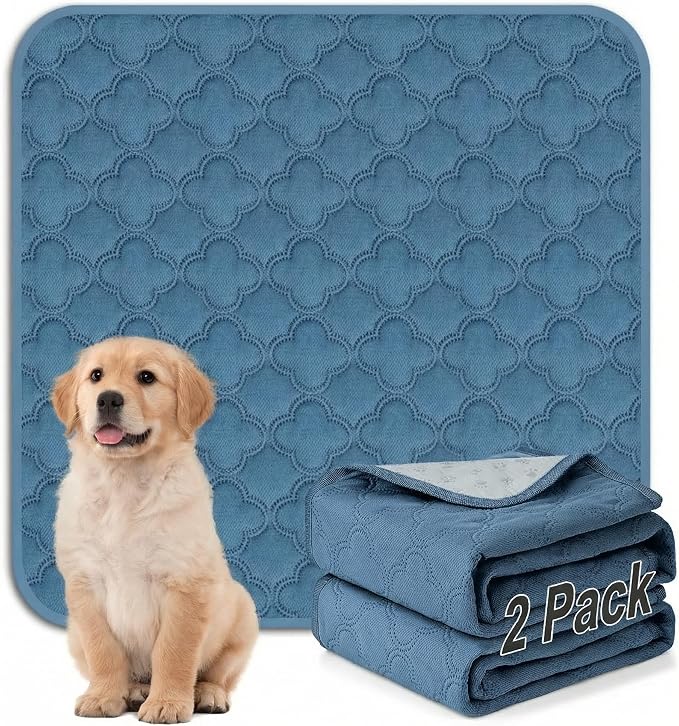 FunFurry Washable Pee Pads for Dogs - 2 Pack Reusable Pee Pads，Waterproof Puppy Pads，Pet Training Pads，Super Absorbent with Dog Paw Shape Non-Slip Backing (Blue, 36" X 36" - 2 Pack) by FUNUPFURRYLIFE