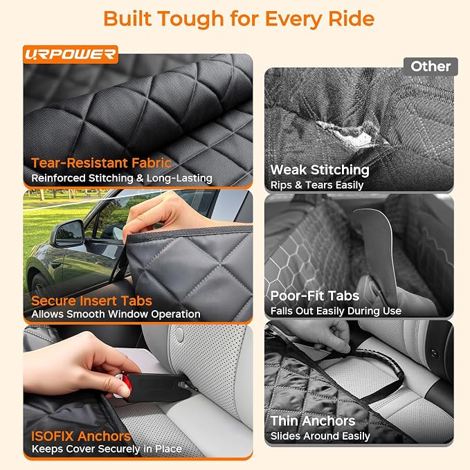 URPOWER Dog Car Seat Cover for Back Seat, Waterproof Hammock for Model Y | Easy Pet Access, Waterproof, Scratch Resistant, Mesh Window, Non-Slip, ISOFIX Anchors, Easy Care, Dog Seat Belt Included - Image 5