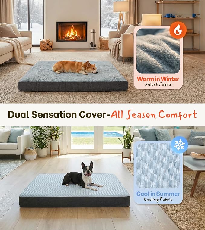 Orthopedic Cooling Dog Beds for Large Dogs & Cats, Waterproof Dog Crate Bed Dual Surface Removable Washable Covers, 36 x 27 Inch Pet Bed with Egg Crate Foam - Image 2