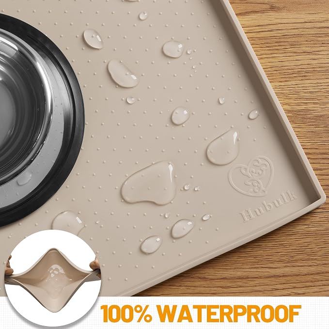 Hubulk Dog Feeding Mat,100% Waterproof Food Grade Silicone Pet Food and Water Bowl Placemat,Dishwasher, High Raised Edge to Prevent Spills,Nonslip Tray to Stop Messes on Floor（32"x24"x1.0", Taupe） - Image 4