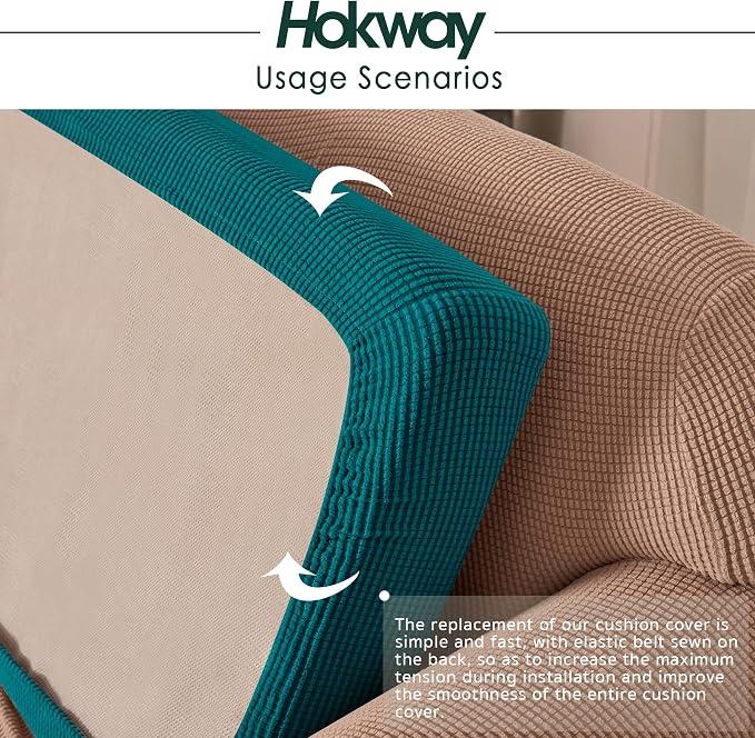 Hokway Stretch Couch Cushion Covers, 3 Piece Individual Sofa Cushion Slipcovers，Jacquard Sofa Seat Slipcover Set, Non-Slip Protector for Cushion (Teal,Small-3PC) - Image 5