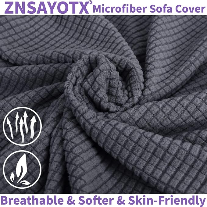 ZNSAYOTX 3-Piece Loveseat Slipcovers High Stretch Spandex Sofa Slip Cover Living Room Love Seat Couch Covers for 2 Cushion Couch Jacquard Small Checks Furniture Protector (Dark Grey, Loveseat) - Image 7