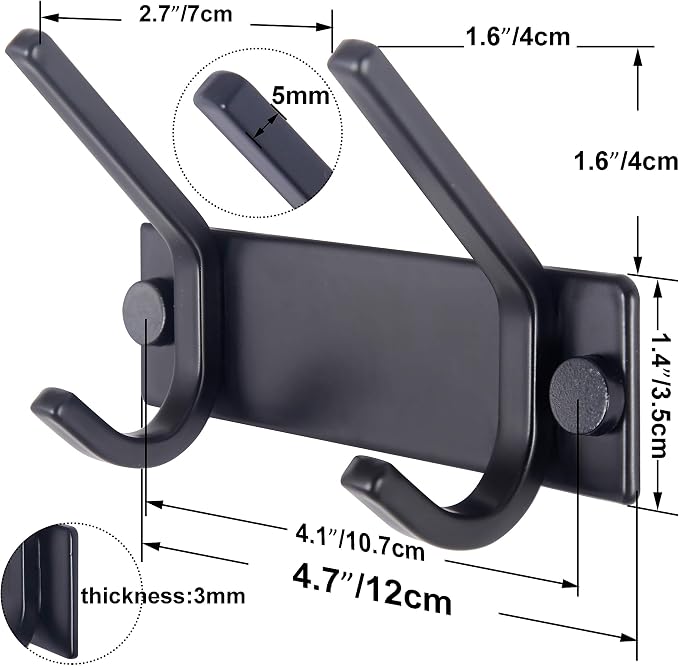 WEBI Coat Rack Wall Mounted,2 Coat Hooks for Hanging Coats,Hook Rack Hook Rail Coat Hanger Wall Coat Rack with Hooks for Clothes,Jacket,Black - Image 2