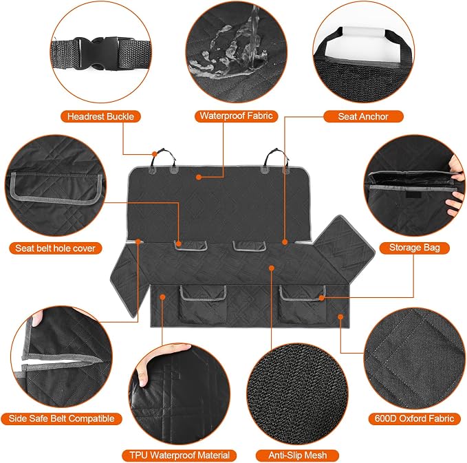 Dog Car Seat Cover for 2013-2025 Toyota RAV4 | Waterproof Pet Bench Seat Cover for Back Seat, 600D Heavy Duty Scratch Proof Nonslip Truck Seat Covers for Dogs - Image 3