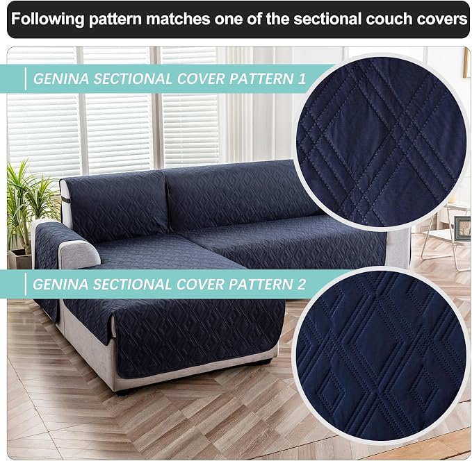 Genina Waterproof L Chaise Sectional Cover for Kids Pets (Navy Blue, Large) | Reversible Design,Anti-Slip Fit,Blocks Pet Hair and Scratches,Stain-Resistant & Easy Install,Machine Washable - Image 7