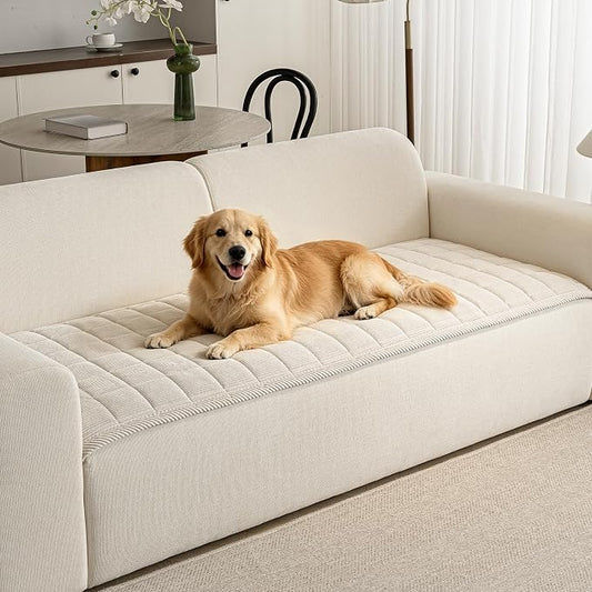 Couch Covers for Dogs Washable, Non Slip Couch Covers for Loveseat Sofa Pet Friendly, Soft Fuzzy Sofa Covers for Pet, Dog Couch Cover Furniture Protector(1PC,Beige White,27.6"x94.5") by PJLZJFBY
