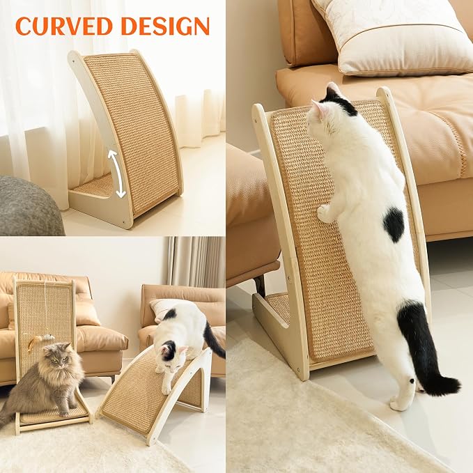 PETKARAY Cat Scratcher, Sisal Cat Scratch Pad, Curved Scratching Board for Indoor Kitty, Floor Mounted Scratcher with Mouse Toy Catnip - Image 6