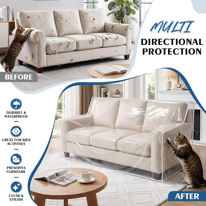 TAOCOCO Plastic Couch Cover 96" W Heavy Duty Clear 3 Seat Sofa Covers, Thick Vinyl Plastic Cover for Protection Against Cat & Dog Clawing, Waterproof & Dustproof Sofa Protector for Storage and Moving - Image 5