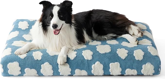LE SURE Cute Aesthetic Dog Beds Large Sized Dog,Thick Pet Pillow 36x27 | Shredded Chopped Foam, Jacquard Modern Plush Crate Cushion Gift for Large Dog, Waterproof Washable Cover,Nonslip Bottom, Blue by Lesure