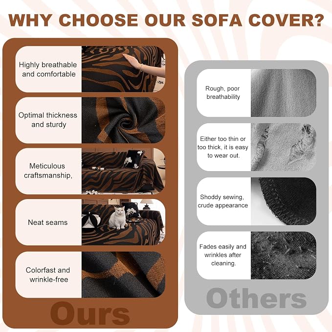 ROOMLIFE Leopard Couch Cover Boho Sofa Covers for 3 Cushion Couch Washable | Furniture Protector Sofa Couch Cover for Dogs, Soft Breathable Sofa Slipcover, Couch Throw Blankets with Tassels 71''X134'' - Image 4
