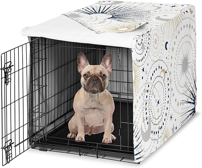 Sweet Jojo Designs 30in. Small/Medium Dog Crate Cover (Boho Star and Moon) Pet Cage, Kennel Covers (Shabby Chic, Bohemian, Celestial, Sky, Stars & Moons, Starburst, Cosmic, Navy Blue & Gold, Grey) by SweetJojoDesigns