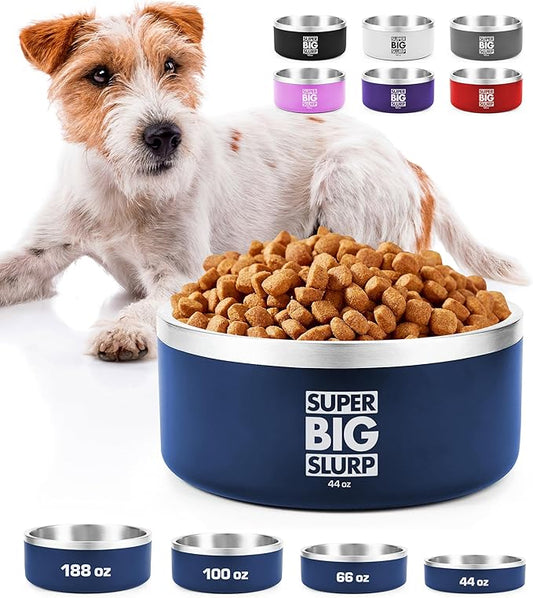 Tuff Pupper Heavy Duty Insulated Dog Bowl | Double Wall Stainless Steel Dog Food Dish | Non-Slip Spill Proof Dishwasher Safe Cat Bowl | Water Dish for Feeding Large Medium Small Pets (44oz, Blue) by TuffPupper